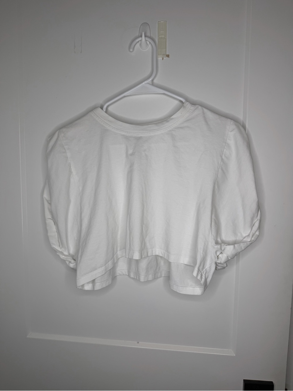Zara White Cropped Puff-Sleeve Top